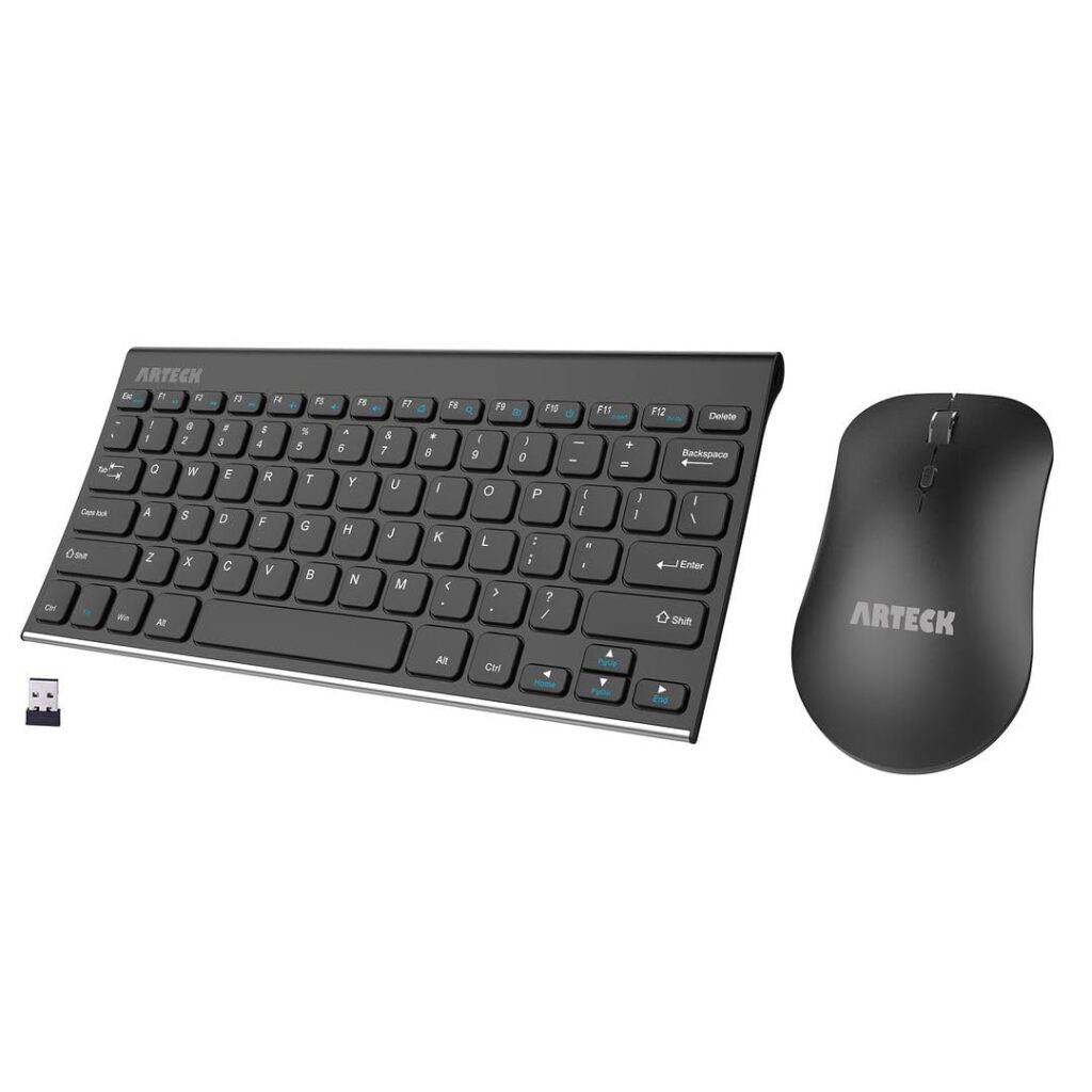 Arteck 2.4G Wireless Keyboard and Mice Combo Ultra Compact Slim Stainless Full Size Keyboard and Ergonomic Mouse for Computer/Desktop/PC/Laptop and Windows 10/8/7 Build in Rechargeable Battery