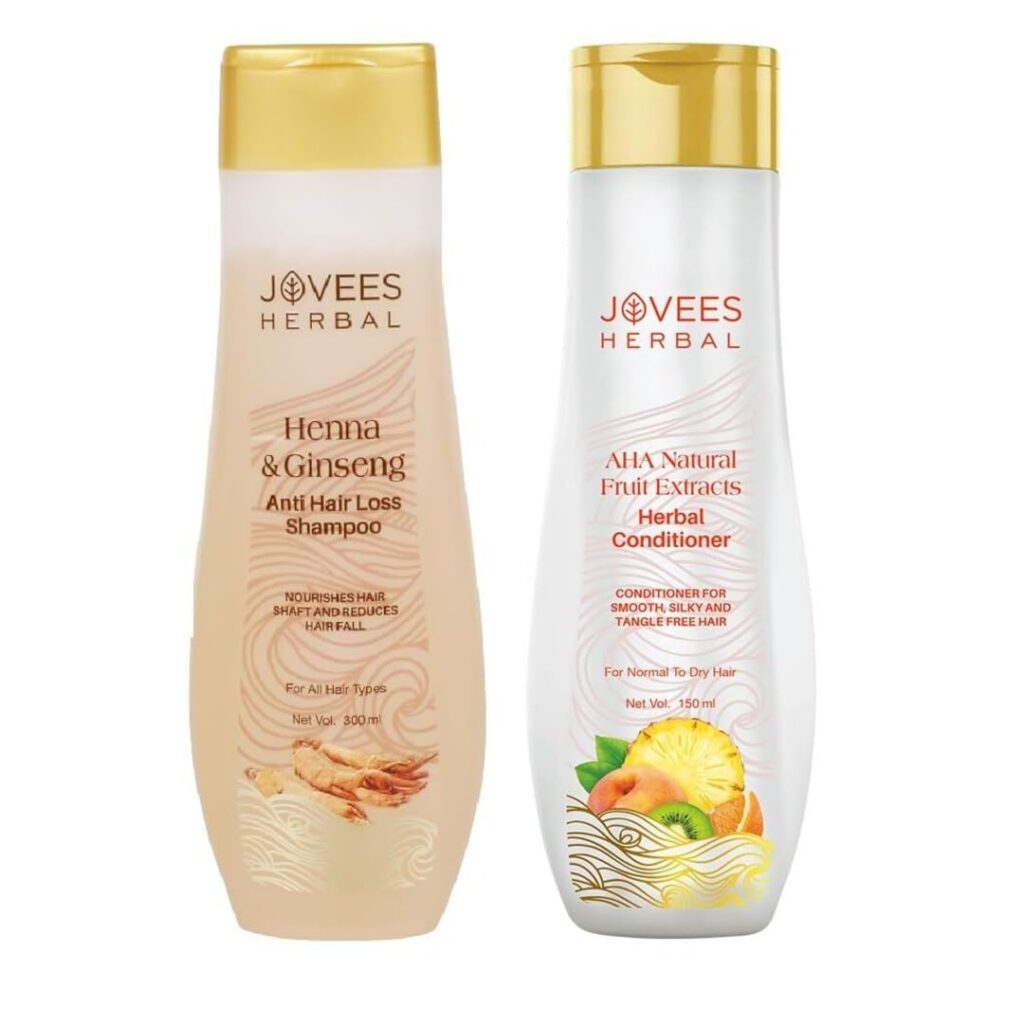 Jovees Herbal Henna & Ginseng Anti Hair Loss Shampoo 300ml| For Hair Growth 300ml & AHA Natural Fruit Extracts Herbal Conditioner 150ml | Gives Smooth, Silky And Tangle Free Hair (Combo pack)