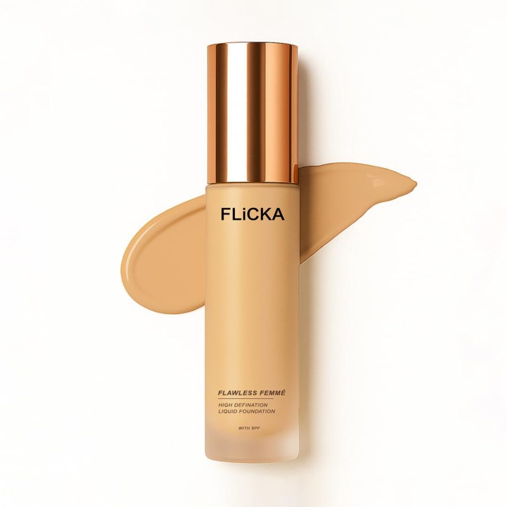 FLiCKA Flawless Femme Liquid Foundation for Face Makeup 30ml | Medium to High Coverage, Buildable | Natural, Waterproof & Moisturizing | All Skin Types | 01 Fair