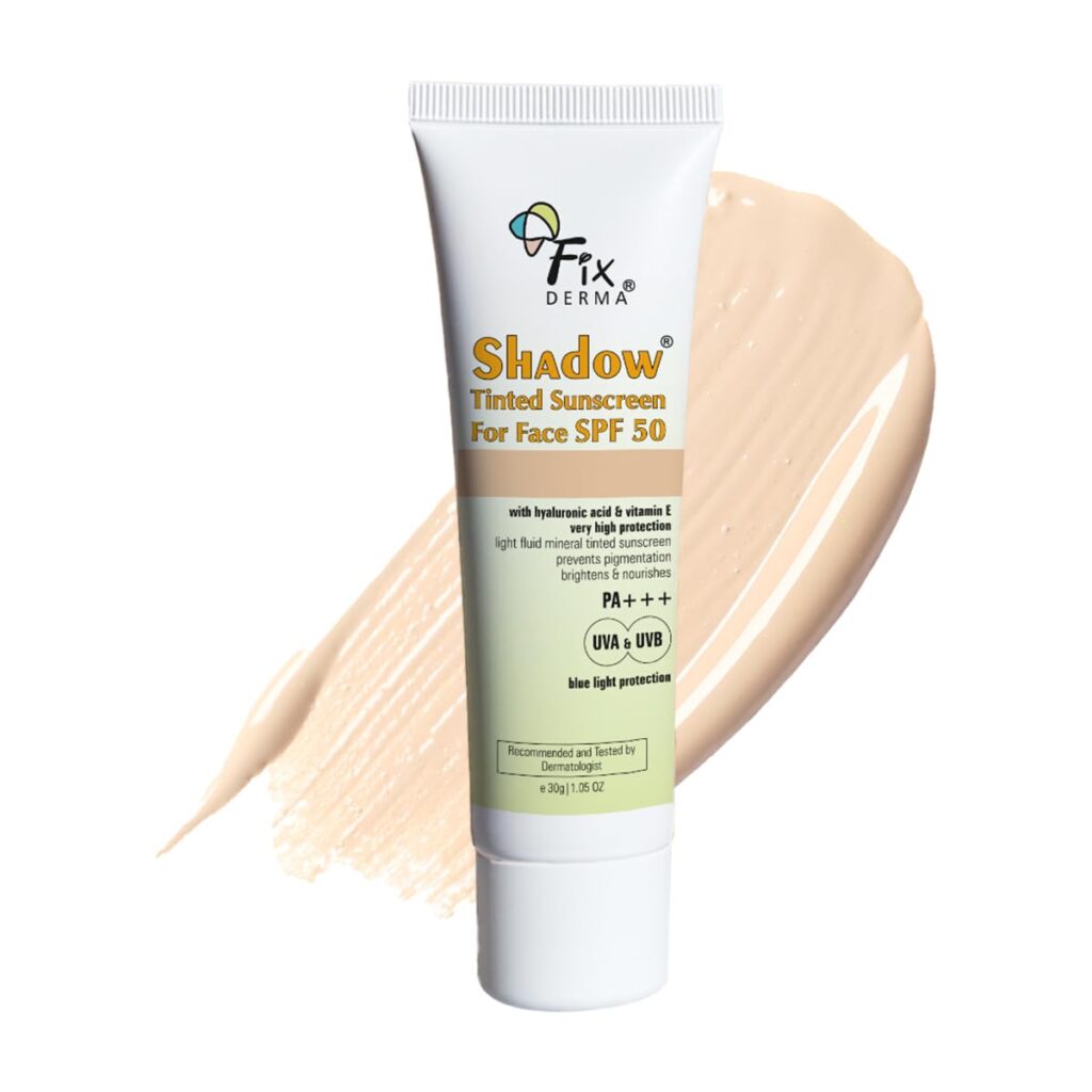 Fixderma Shadow Tinted Sunscreen SPF 50 PA+++ | Sunscreen with Vitamin E I Even Tone I Tinted Foundation Like Finish I UVA & UVB Protection | Lightweight, Broad Spectrum Protection I For All Skin Types - 30gm