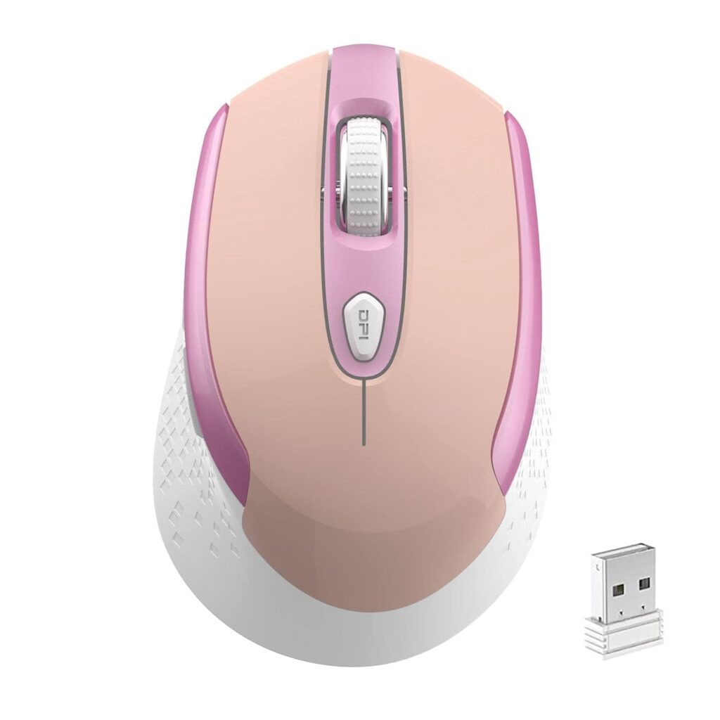RaceGT Wireless Mouse, 2.4G Silent Cordless Mouse for Laptop with 6 Buttons and 800/1200/1600 Adjustable DPI for Computer, Deskbtop, MacBook, PC - Pink