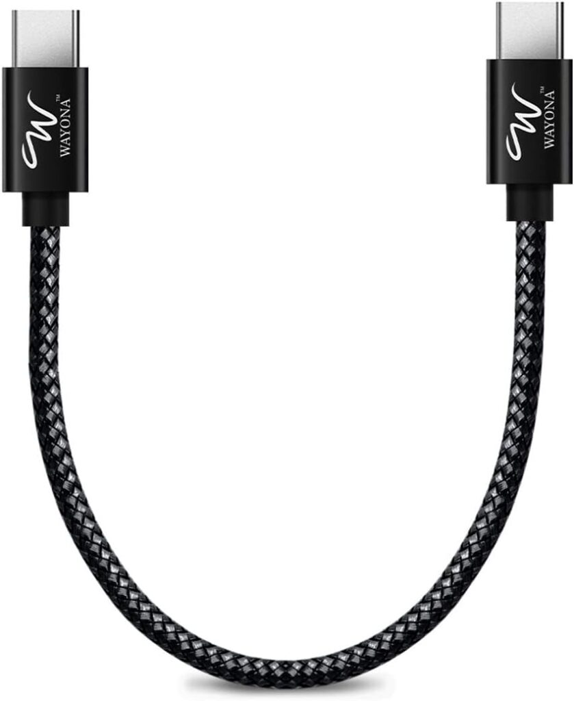 Wayona Type C to Type C 65W Short Powerbank fast charging cable compatible for iPhone 15/15 Pro/Max Android Samsung Galaxy S25 Ultra/S24/S23/S22,Flip,iPad,Google, Macbook & Laptops (Black,0.25M)