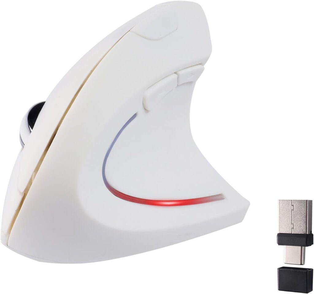 KUYHRF Ergonomic Vertical Wireless Mouse - USB C Dual Interface, Multi-Device Compatible, Reduces Hand Fatigue for PCs and Laptops, for Friends and Family (White)