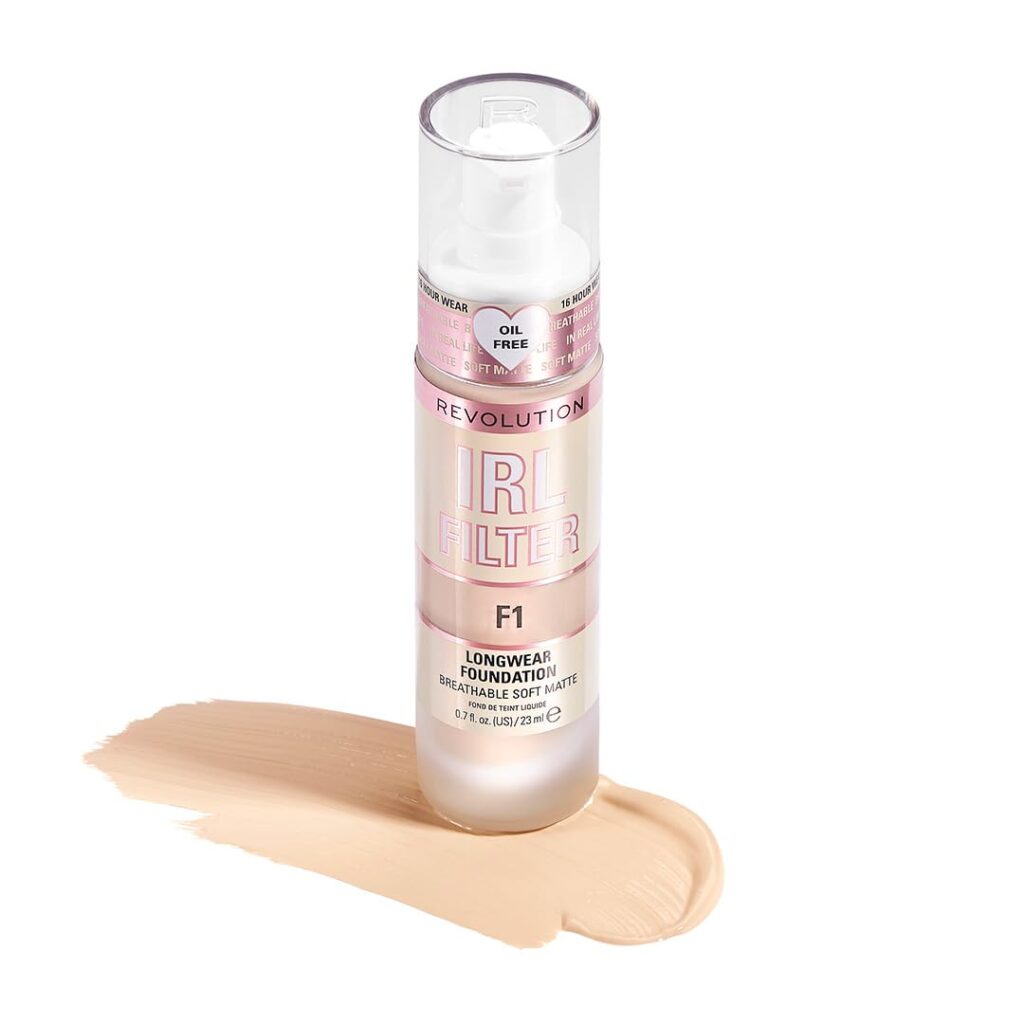 Makeup Revolution IRL Filter Longwear Natural Foundation F12 For Perfect Match, Multi-Use Waterproof, Medium/Full Coverage Foundation, Oil Free We Have a Shade For All Skin Types (Nude F1) 23ml