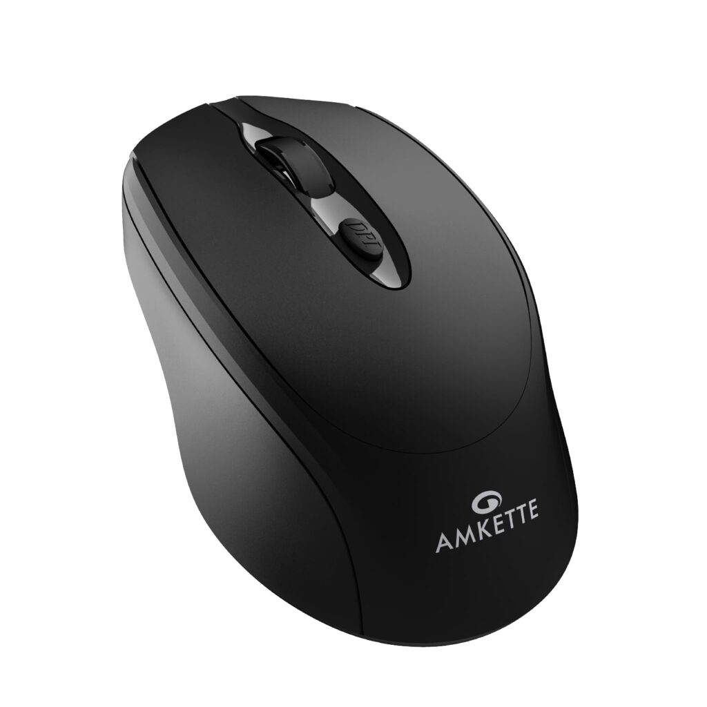 Amkette Hush Pro Byte Plus Rechargeable Wireless Mouse/Bluetooth Mouse | Dual Device Connectivity with Advance 2.4 GHz & BT 5.2 | 1600 DPI | Silent Switches | Ergonomic Design | Type C Charging |Black