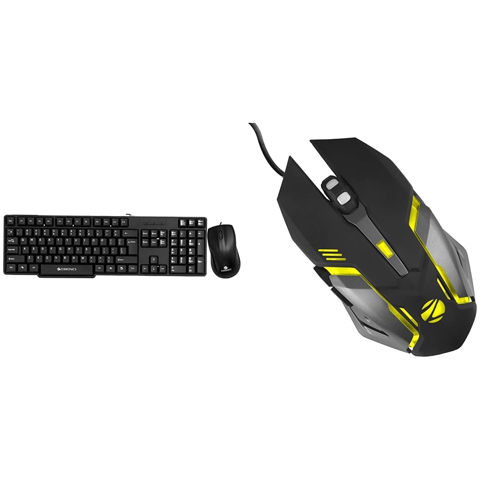 Zebronics Wired Keyboard and Mouse Combo with 104 Keys and a USB Mouse with 1200 DPI -JUDWAA 750