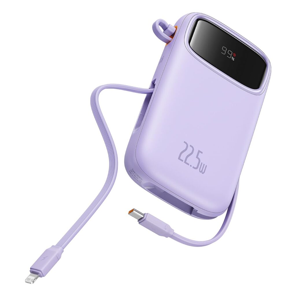 Baseus Qpow2 Power Bank, 10000mAh, 22.5W Fast Charging, Dual-Cable with Type-C and Lightning, Digital Display