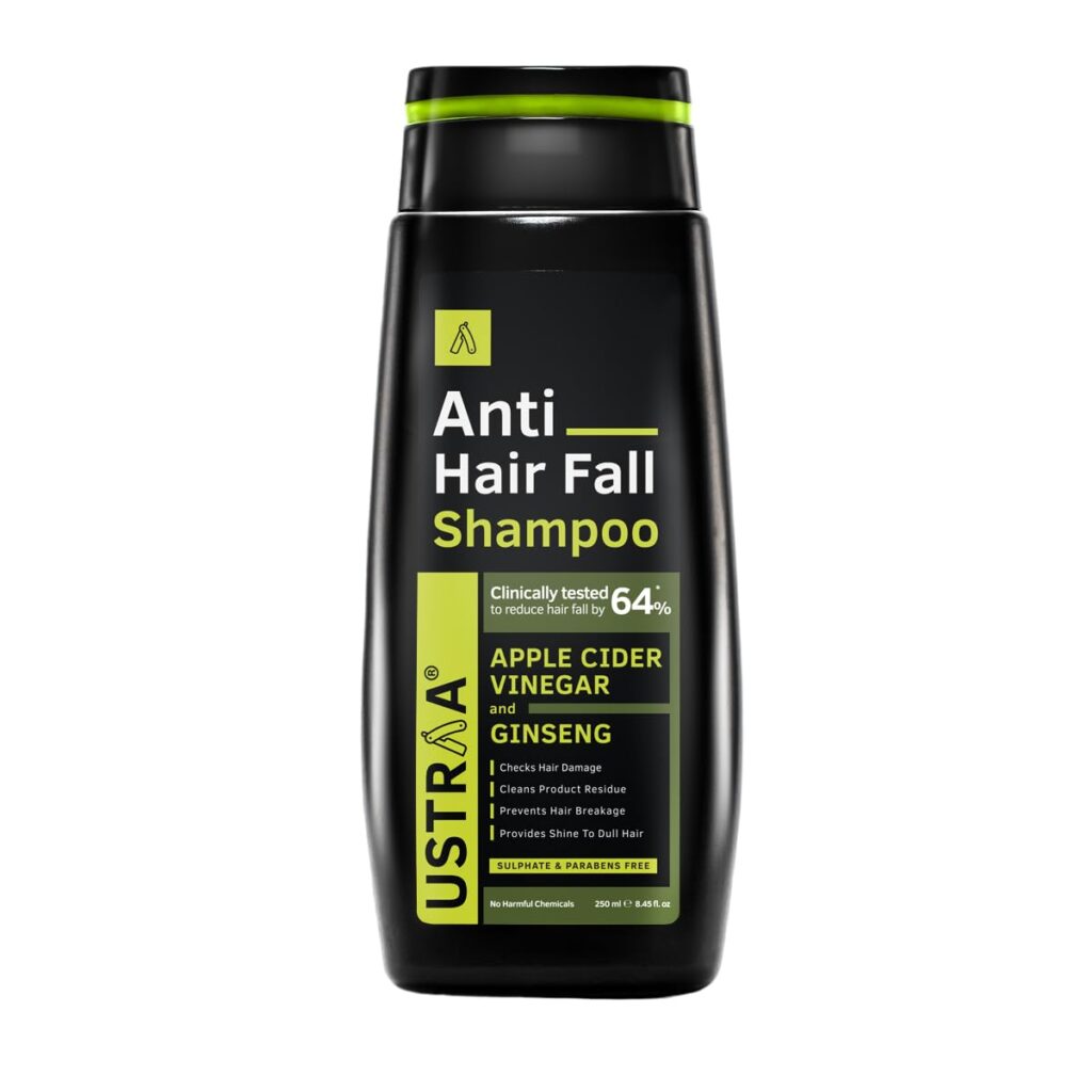 Ustraa Anti Hair Fall Shampoo 250ml - Clinically tested to reduce hairfall by 64%, Dermatologically Tested, With Apple Cider Vinegar, Strengthens Hair & Cleans Scalp to Prevent Hairfall, No Sulphates