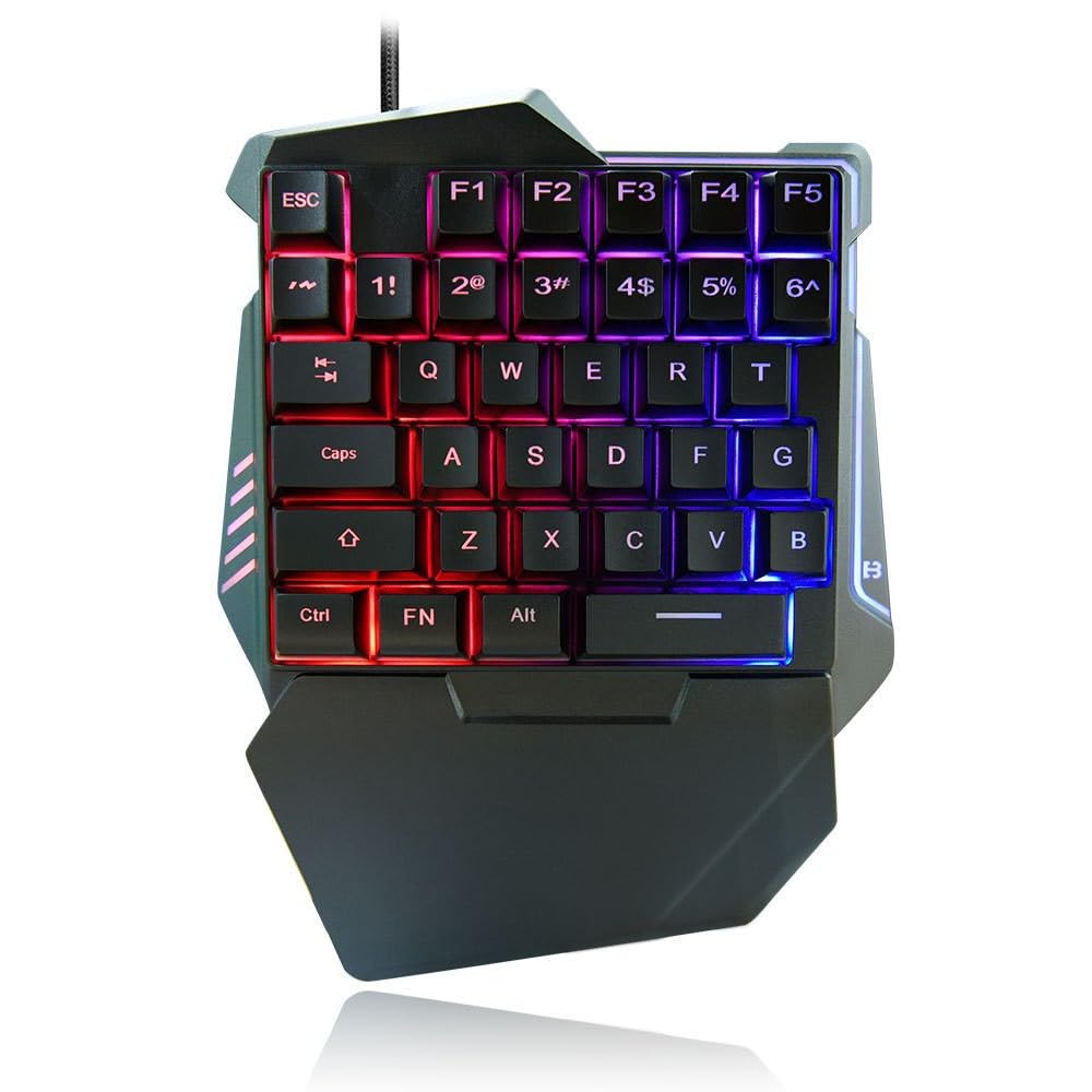 Single-handed Gaming Keyboard, RGB Backlit Keyboard with 35 Keys, Portable Mini Gaming Keyboard, Ergonomic Keyboard with USB Cable for Single Hand for Gaming