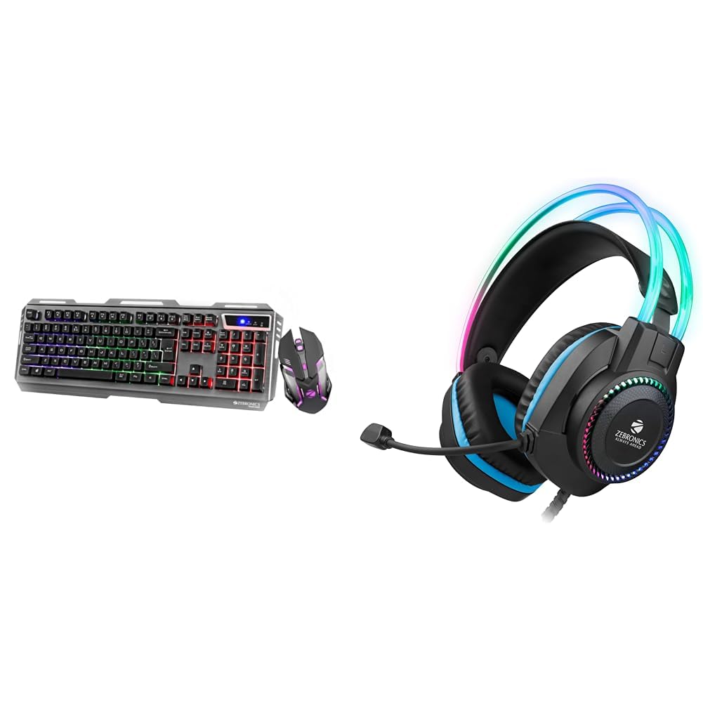 ZEBRONICS Transformer Gaming Wired Keyboard and Mouse Combo,Braided Cable,Durable Al Body,Multimedia Keys