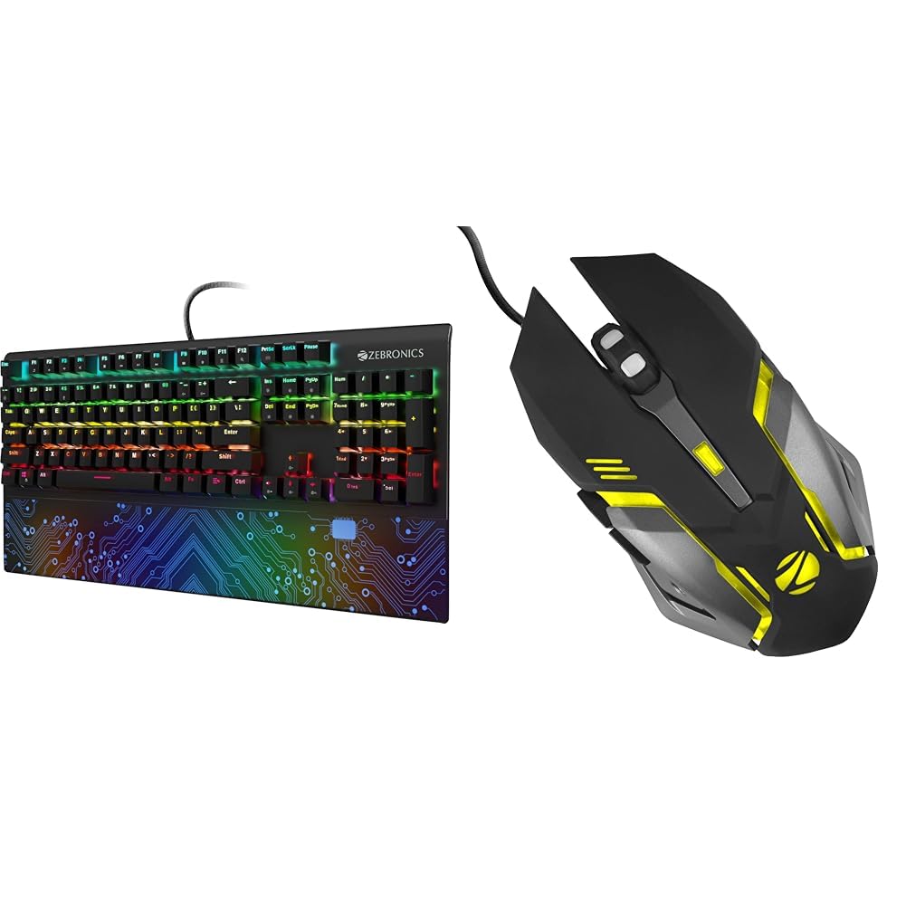 ZEBRONICS Zeb-Max Chroma Premium Mechanical Gaming USB Keyboard with 104 Tactile Switch Keys, Wrist Rest