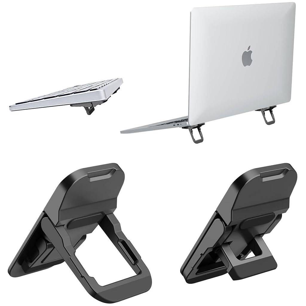 ZORBES® Portable Invisible Laptop Riser Stand, 2 Mini Self-Adhesive Alloy Metal Folding Desk Stand, Lightweight Laptop Desk Feet for MacBook, Lenovo, HP, Dell, Laptops & Tablets, 2pc (Black)