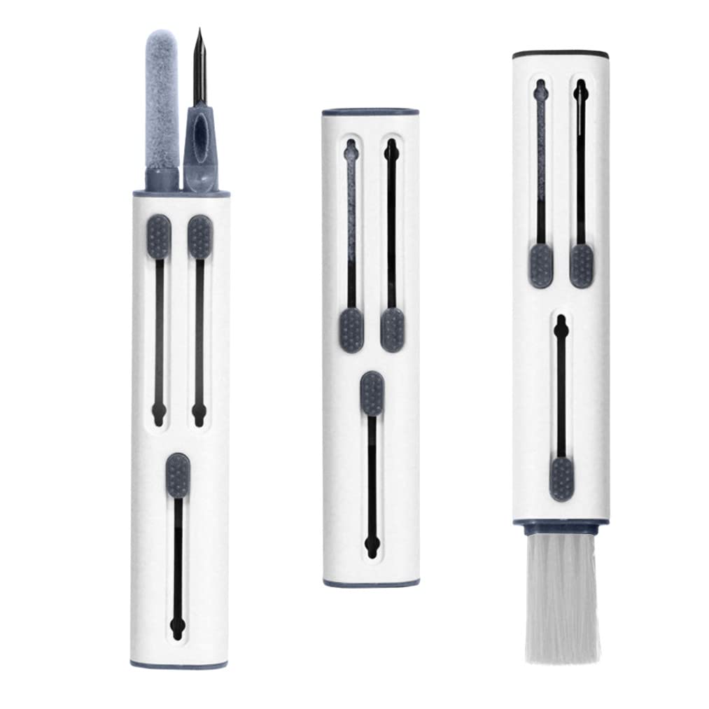 Gizga Essentials Earphone Earpod Cleaning Pen, Earbuds, Headphones, Wireless Earphones, 3-in-1 Multifunctional Cleaning Kit, Metal Pen, Sponge & Brush, Cleans Keyboards Laptops Mobiles, White