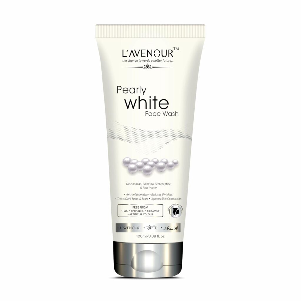 L'avenour Pearly White Face Wash for Women & Men With Niacinamide, Rose Water, Reduce Wrinkles, Treat Dark Spots & Scars, Anti-Inflammatory, Suitable For Normal & Oily Skin, SLS & Paraben Free - 100ml