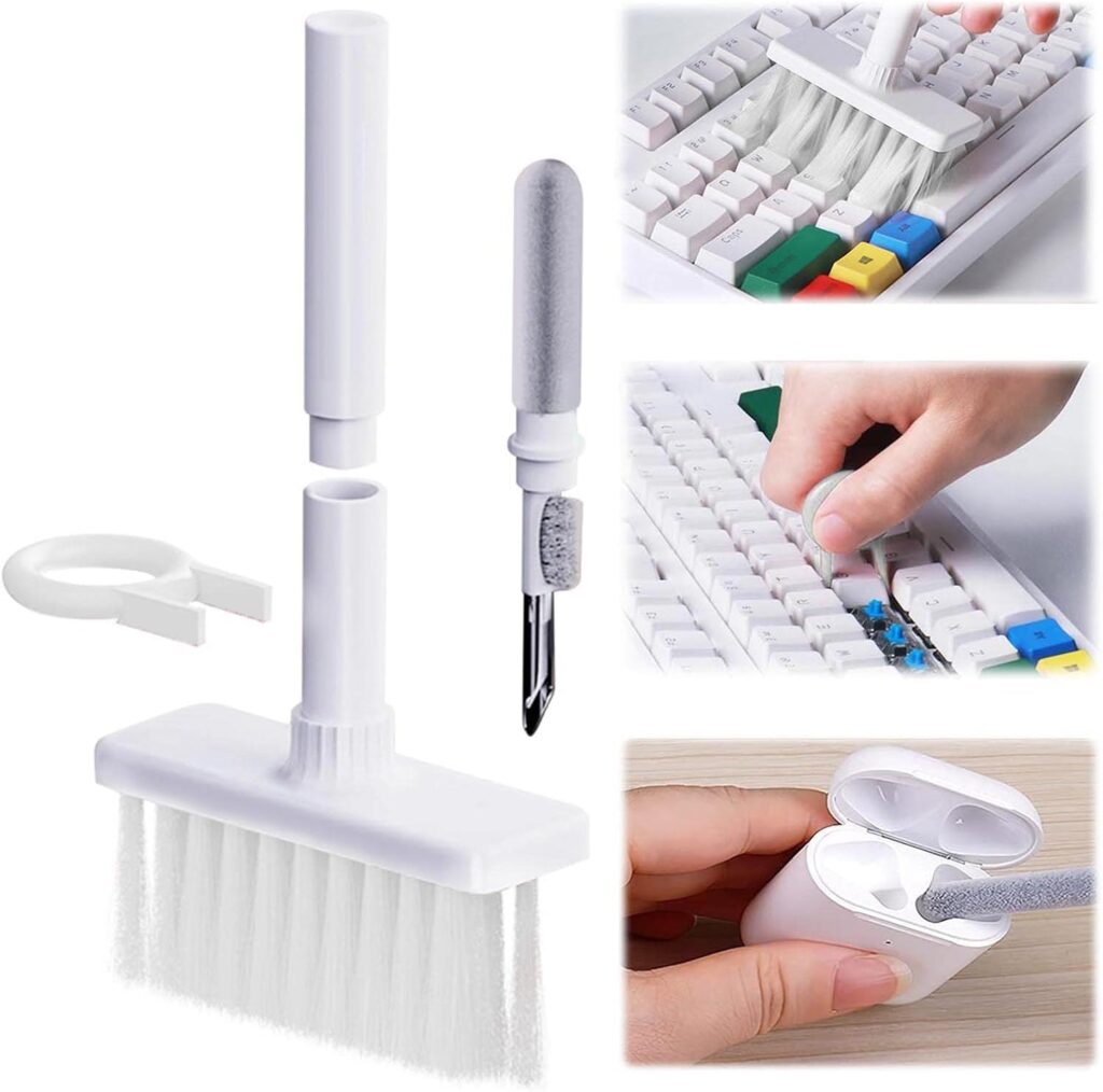 5-in-1 Multi-Function Cleaning Kit Computer Keyboard Brush Tool, Cleaner for Laptop Keypad, Computer Keyboard, Earbuds, Camera, and Monitor (Pack of 1, White)
