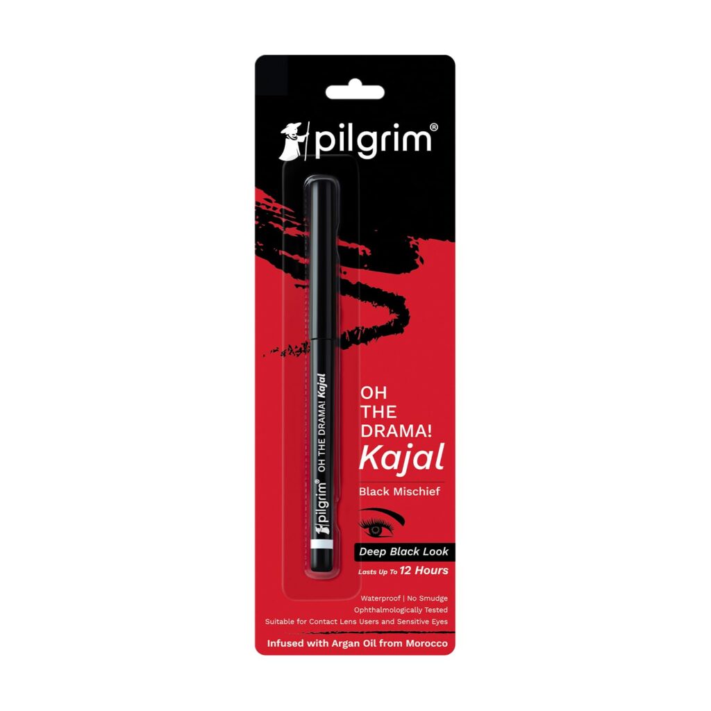 Pilgrim Black Mischief Kajal Smudge & Waterproof Single Stroke Matte Finish Lasts Up To 12Hrs | Kajal for Women | Lonng Lasting Eye Makeup |