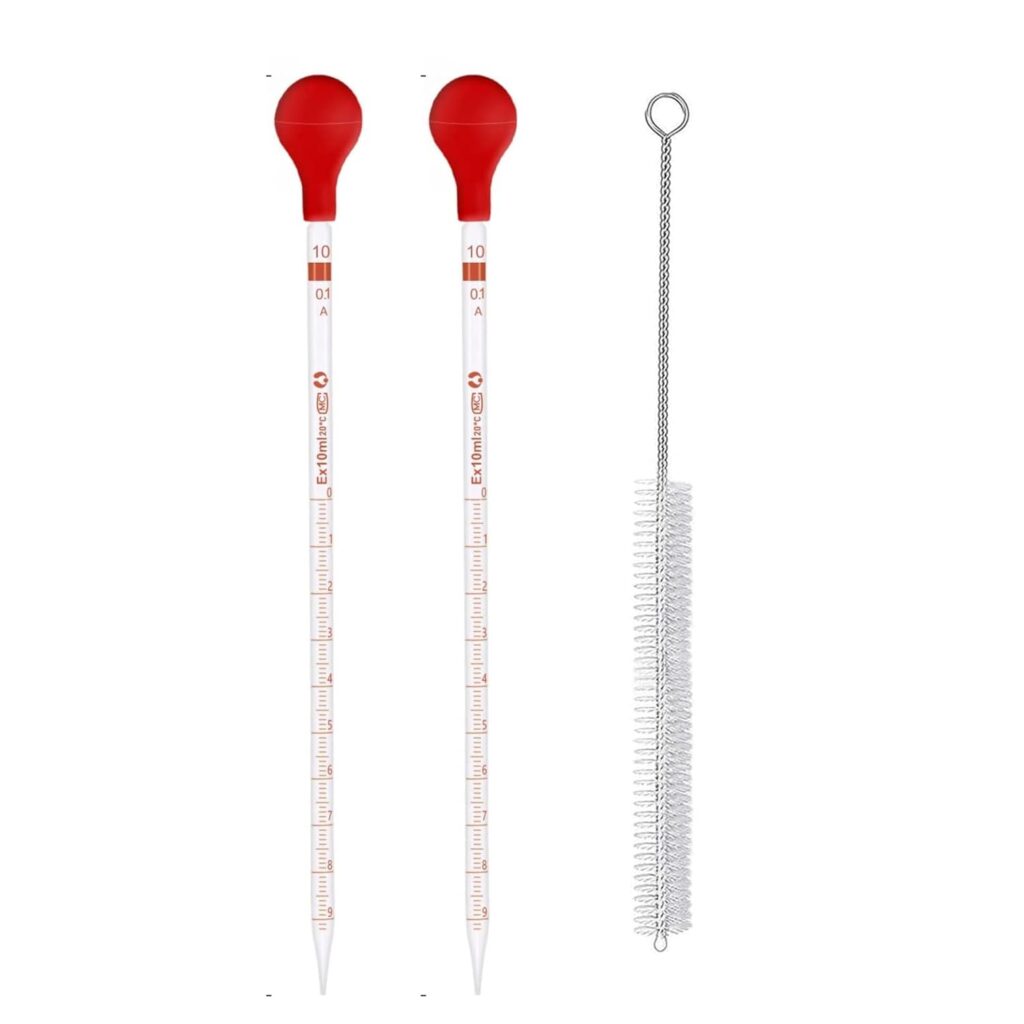 LABXPORT 10ml (13inch) Glass Graduated Pipette Droppers with Red Rubber Bulbs (2pc.) & cleaning Brush–for Lab Laboratory perfume making Cosmetics School College Science Essential Oils home use