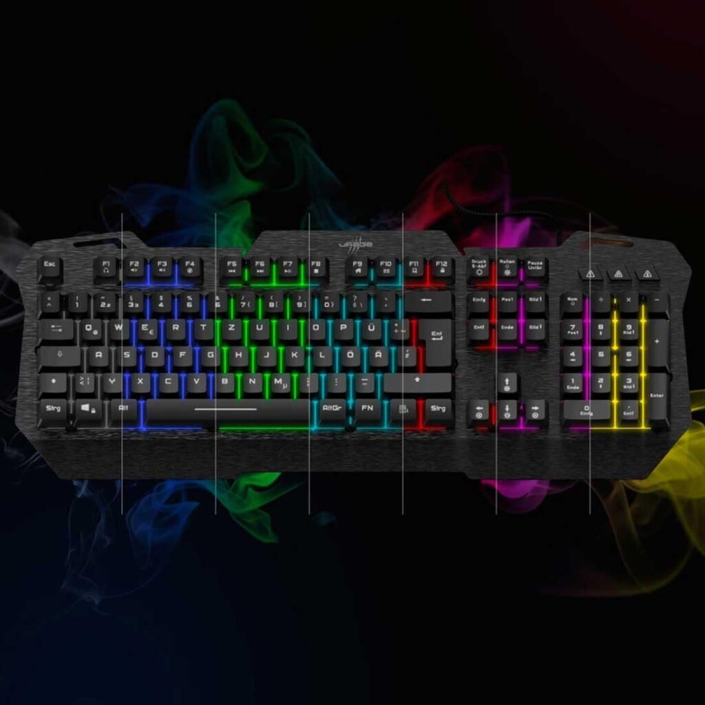 V VIRSOTEL uRage Exodus 450" Metal Gaming Keyboard, RGB Backlit Keys, USB Wired Gaming Keyboard with Anti-Ghosting, Lighting, Backlight, Foldable Feet, Win Lock Function