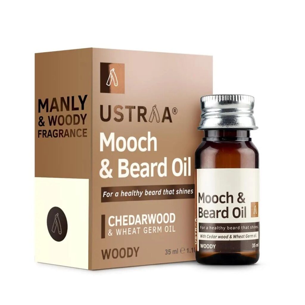 Ustraa Woody Mooch and Beard Oil - 35ml - Shine, Nourishment & Pleasant Fragrance for beard | No Paraben | Cedar Wood Essential Oil & Wheat Germ Oil rich in Vitamin E