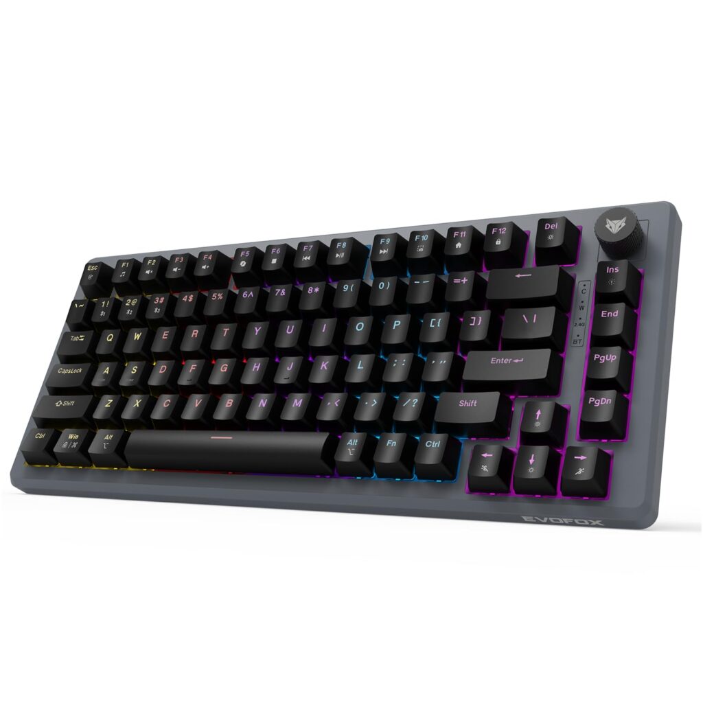 EvoFox Katana X2 TKL Wireless Mechanical Gaming Keyboard – Tri-Mode (BT/2.4G/Wired), Silent Red Switches, 1000Hz Polling Rate, Vivid and Dynamic Backlighting, 4000mAh Battery, Volume Knob (Black)