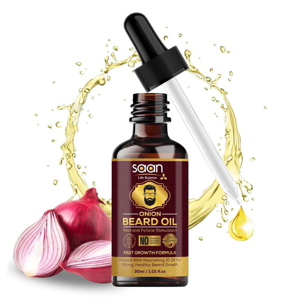 SAAN Onion Beard Growth Oil | Beard & Mustache Growth Oil-10X Nourishing Oils, Vitamin E For Stronger, Fluffier & Shinier Beard 30 ml | No Harmful Chemical (Onion Beard oil)
