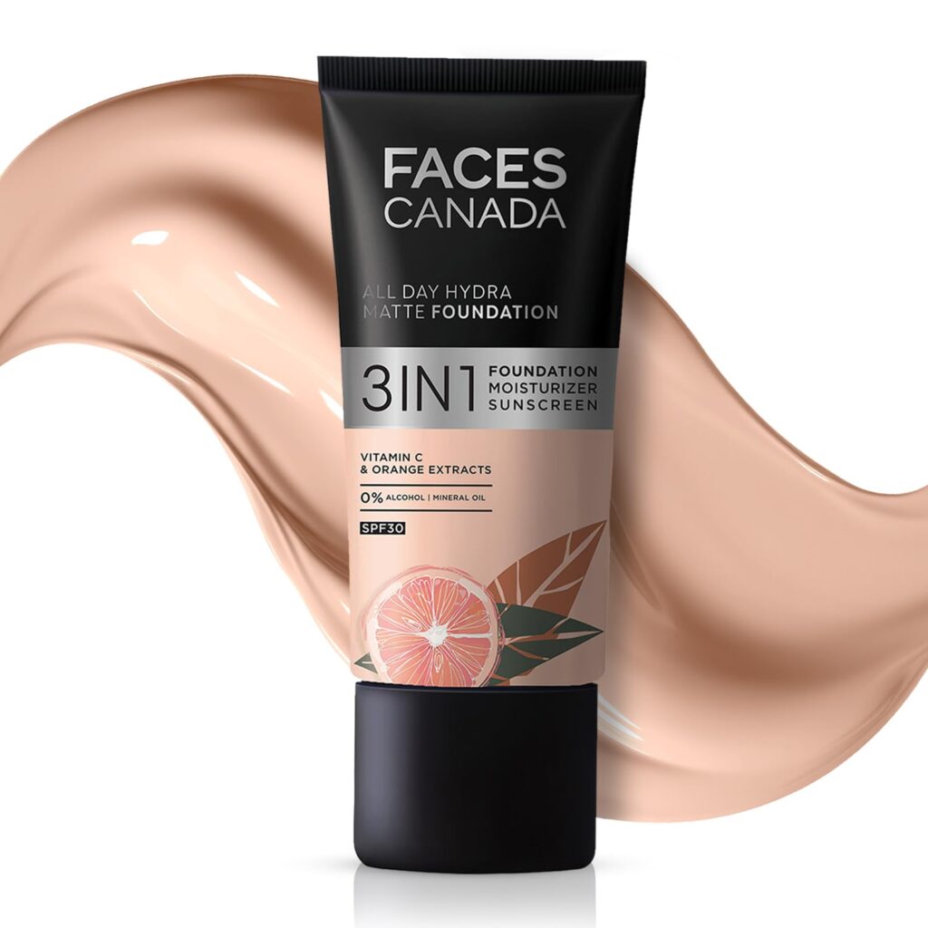 FACESCANADA All Day Hydra Matte Foundation|3-In-1 Foundation + Moisturizer Cream + Spf 30|24 Hr Aloe Hydration&Vitamin C|10Hr Long Wear|Medium To High Buildable Coverage|Rose Ivory 011|25Ml,Pack Of 1