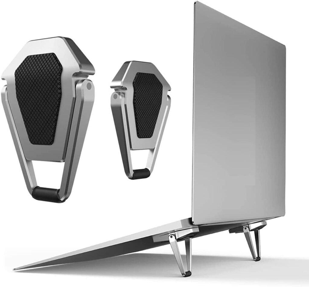 Swiztek Mini Portable Laptop Stand,Invisible Computer Stand | Ergonomic Foldable Aluminum Anti-Slip Portable Tabletop Laptop/Keyboard Riser Holder (2Pcs)-Silver