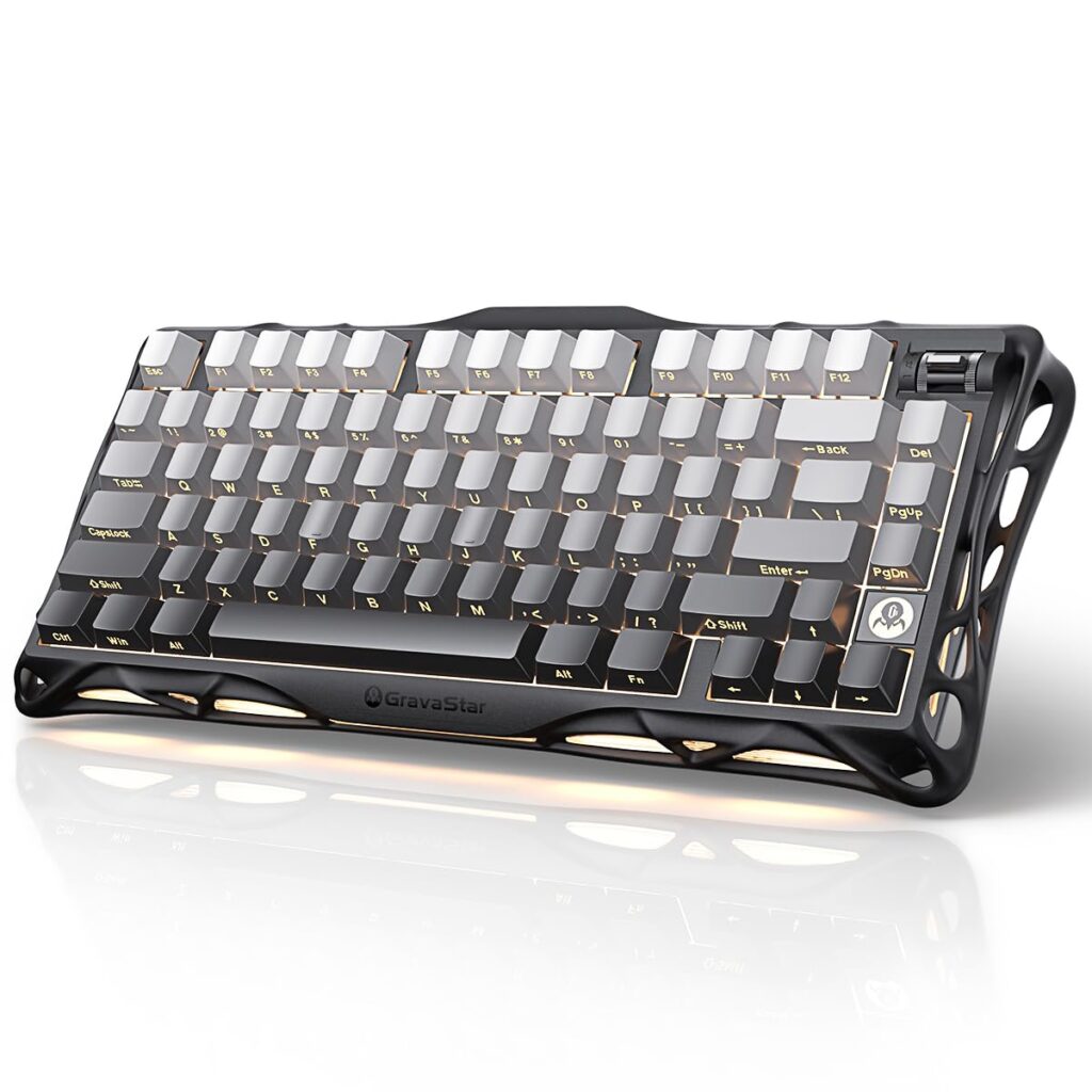GravaStar Mercury K1 75% Wireless Mechanical Gaming Keyboard, Aluminum Alloy Exoskeleton Design, Gasket Compact Custom Keyboard Hot-Swap Socket, Linear Switches, with RGB Backlit & Frame