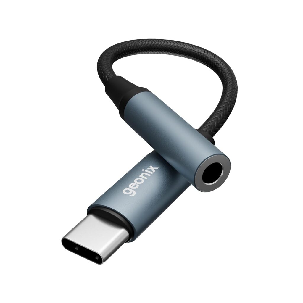 Geonix Befit AX7 Type C to 3.5mm AUX Adapter | Built-in DAC | Mic & Audio Support | Plug & Play | Nylon Braided & Aluminum Alloy | Compatible with Smartphones, Tablets & Laptops