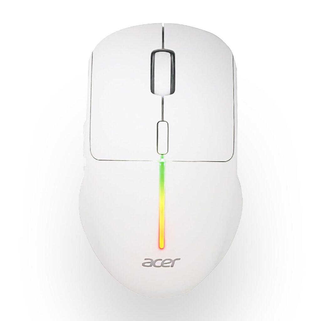 Acer Prism Wireless Mouse | Dual Mode 2.4GHz & BT 5.1 | 6 Buttons with Scroll Wheel | 800/1200/1600 DPI | Rechargeable 500mAh Battery | Running RGB | Lightweight 73g I Windows & Mac Compatible – White