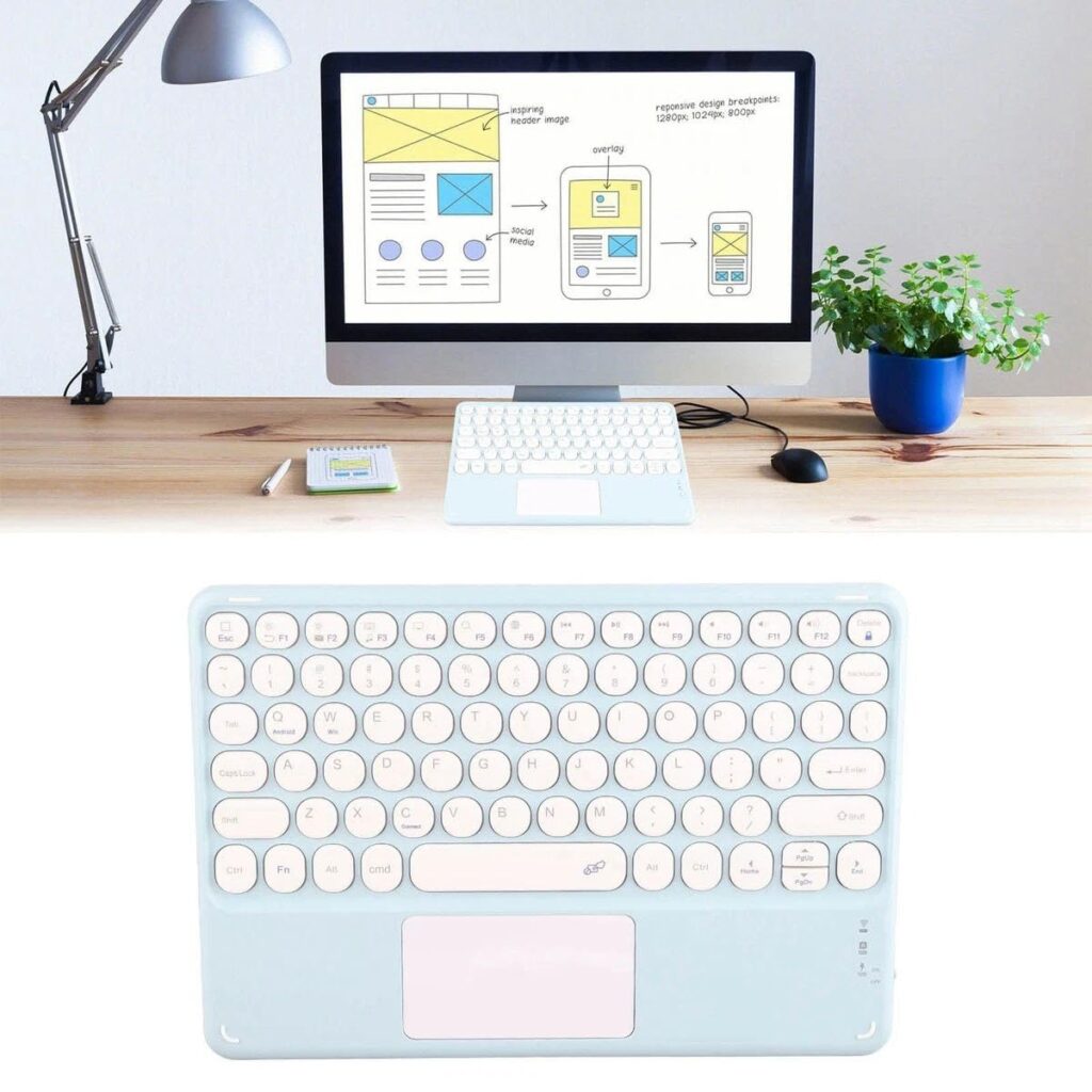 NH Fashion Hub 1Pcs, Multicolor Wireless Bluetooth Keyboard, Ultra Slim Rechargeable Portable Cordless Keyboard with Trackpad for iPad iPhone Tablet Android Phone PC Computer for Men & Women.