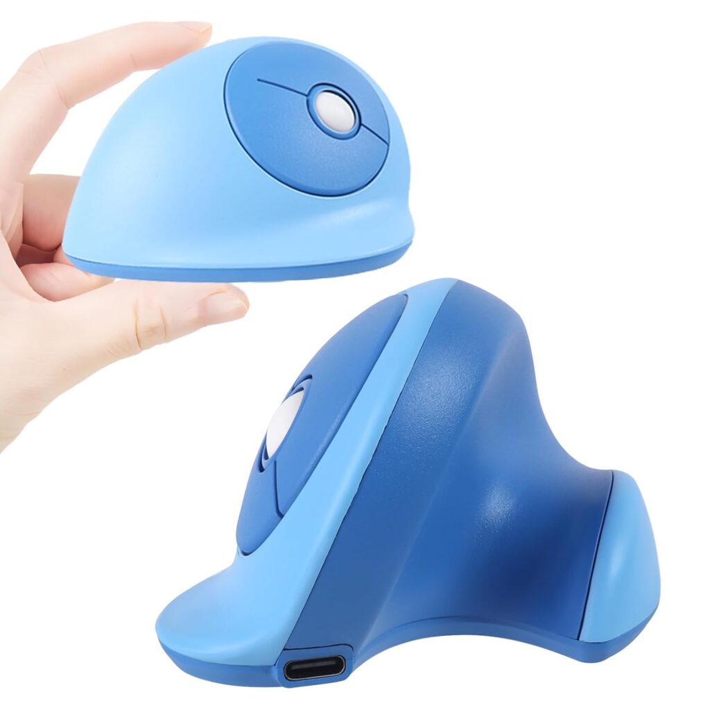 KUYHRF Mini Ergonomic Mouse,Dual-Mode Wireless Bluetooth Vertical Mouse - Rechargeable, Silent, Multi-Device Connection, Ideal for Laptops and Desktops, for Family and Friends (Blue)