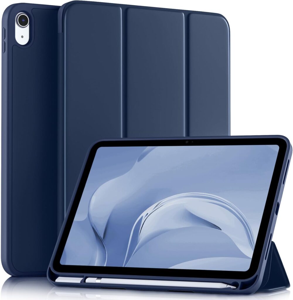 Caseous Compatible with iPad (A16) 11th Generation Case 11 Inch 2025, for iPad 10th Generation Case 10.9 Inch 2022 with Pencil Holder, Slim Trifold Stand Protective Cover with Soft TPU Back (Blue)