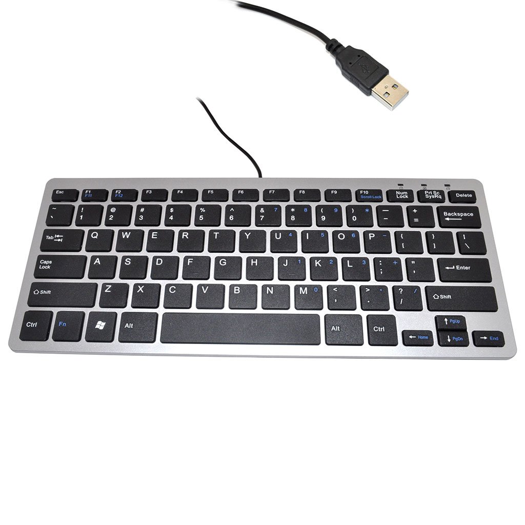 iKKEGOL Mini USB Slim Wired 78 Key Small Super Thin Compact Keyboard for Desktop Laptop PC Win 7 Mac Black with Silver