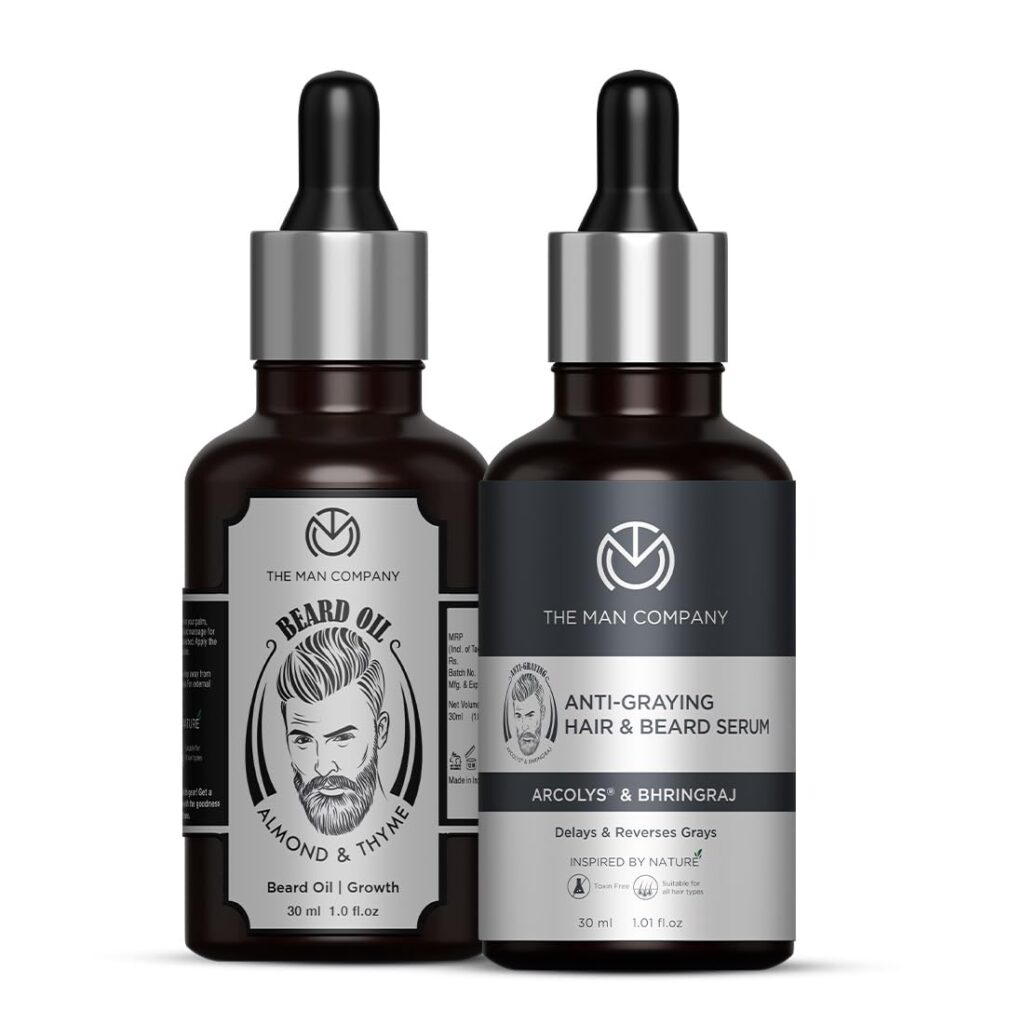 The Man Company 100% Natural Beard Oil 30ml & Beard Serum 30ml | Beard Grooming & Care Combo