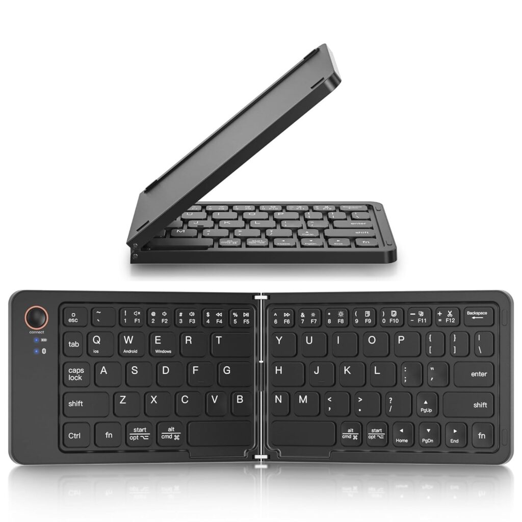 KINZILLA Foldable Wireless Multi-Device Keyboard Bluetooth 5.1 Compatible with iOS/Windows/Android, Noiseless, Compact Size, Shortcut Keys for Pc, Laptop, Smartphone, Tablet