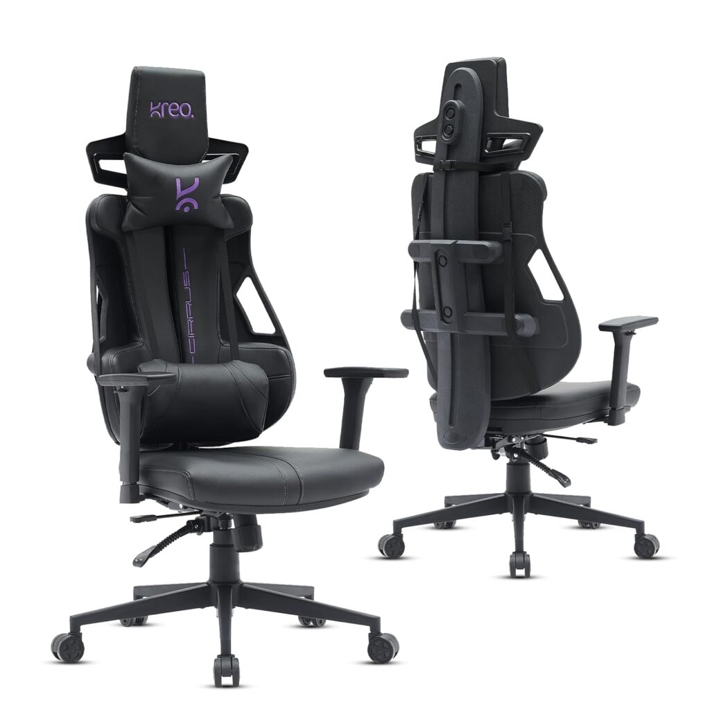 Kreo Cirrus Ergo Gaming Chair with Ergonomic Design Premium Fabric & PU Leather I Adjustable Neck & Lumbar Support, 3D Armrests, and Durable Metal Base for Ultimate Gaming Comfort
