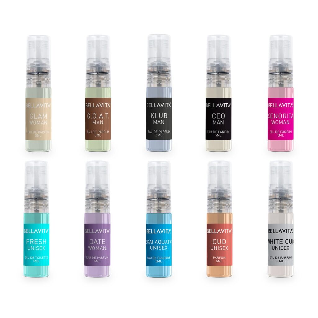 Bella Vita Luxury | Trial Pack Of 10x5ml Long Lasting Pocket Perfume for Man and Woman | Mix Of EDP, EDT & EDC Sweet, Floral, Woody, Musky & Spicy Fragrance