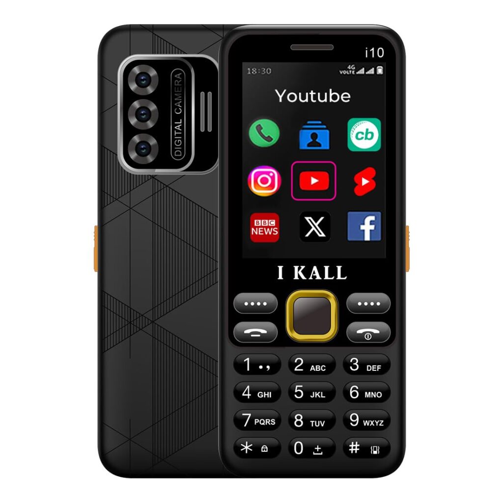 IKALL I10 4G Keypad Mobile Phone | 2.8" Display, Dual SIM, 3.5mm Jack | Loud Speaker, Pre-Loaded Facebook, YouTube, Instagram | Multimedia Cloud Phone (Black)