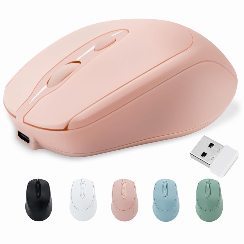 Rechargeable Wireless Mouse, Bluetooth for Laptop/iPad/MacBook Pro/Air, Silent for PC/Surface Pro/Lenovo/Samsung Tablet, Slim Portable Computer Mouse (Pink)