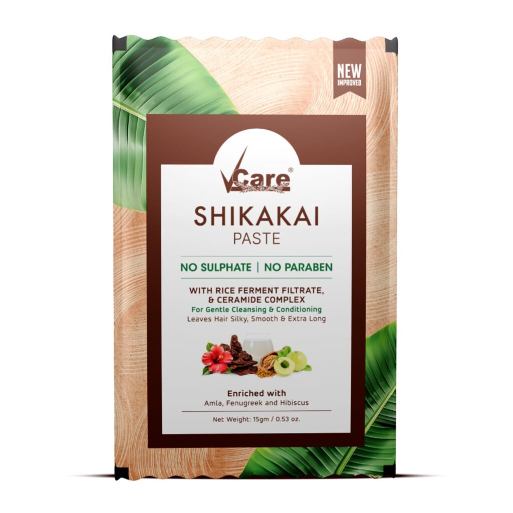 VCare Herbal Hair Shampoo with Shikakai, Rice Water & Ceramides, 15ml x 5 Sachets, 3 Pack