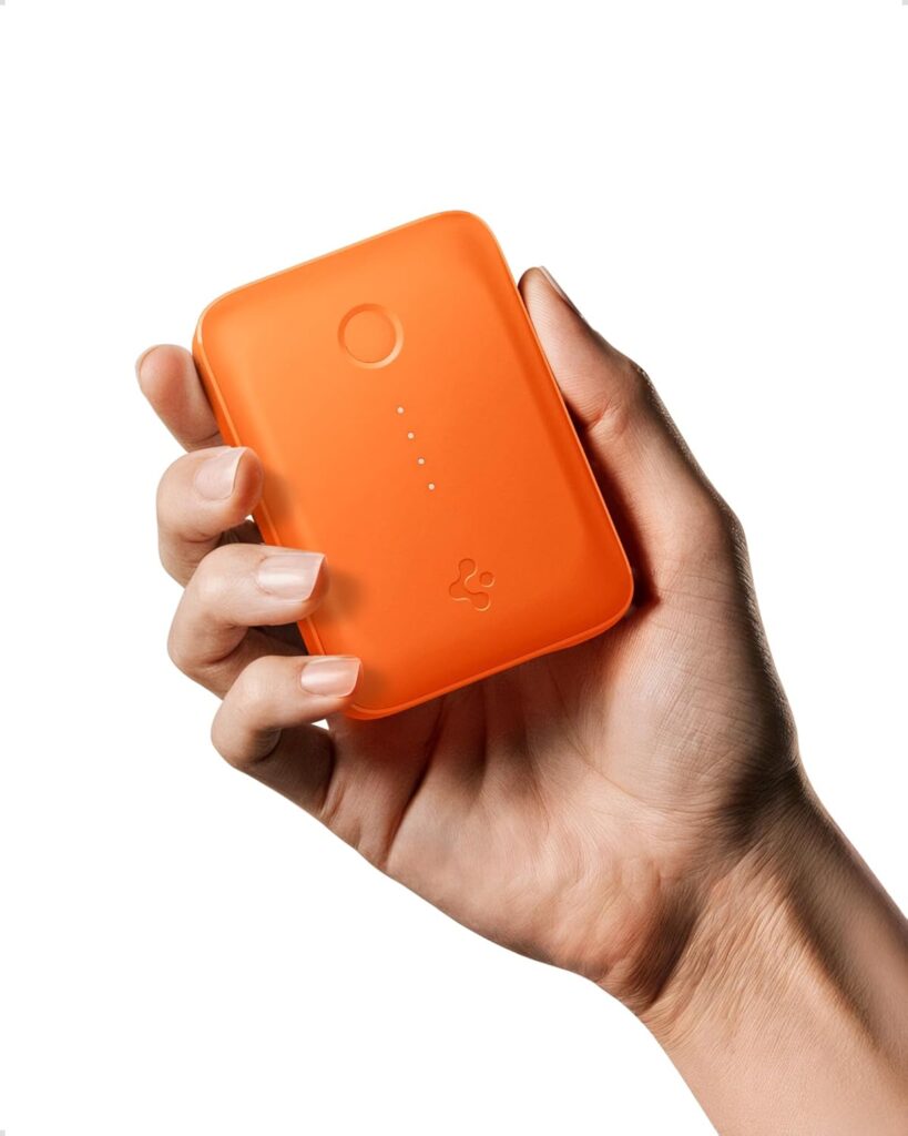 Spigen ArcPack 10000mAh Power Bank, 30.0W Fast Charging, 1 USB-C Port, 1 USB-A Port (C to C Cable Included) - (ABS + PC | Spigen Orange)