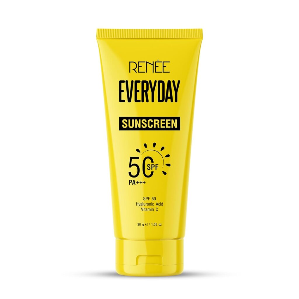 RENEE Everyday SPF 50 PA+++ Sunscreen, Protects from UVA & UVB, Lightweight & Non-Sticky, Moisturizes & Nourishes the Skin, Zero White Cast, Hyaluronic Acid, Niacinamide & Vitamin E Infused 30gm