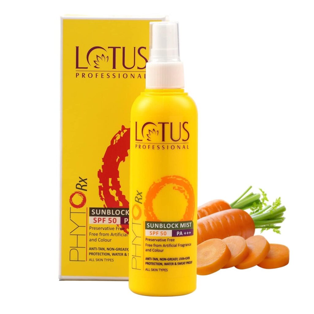 Lotus Professional PhytoRx Anti Tan Sunscreen Face Mist SPF 50 and PA+++ | Broad-Spectrum, Non-Greasy Water-Resistant Sunscreen Spray | Mist Dispersion Advancement Technology | For All Skin Types| For Women and Men| 100ml