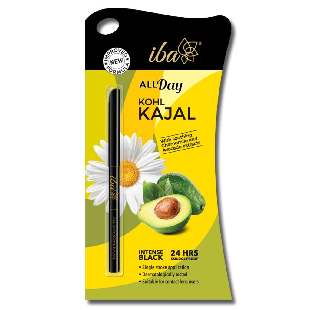 Iba All Day Kohl Kajal Jet Black 0.30g | 24 Hr Long Stay | Smudge Proof & Waterproof Eye Makeup | Enriched with Avocado Extracts & Vitamin E | Halal Certified & Vegan Makeup