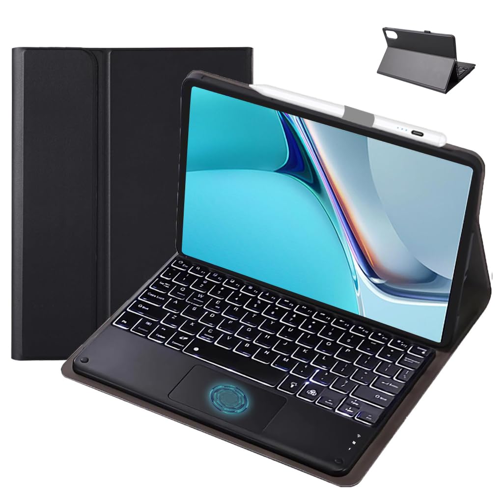TECPHILE Keyboard Case for Honor Pad X9 11.5” Back Cover with Multi-Gesture Touchpad, 7 Color Backlit, Pencil Holder, Detachable Bluetooth Keyboard Protective Folio Shockproof, Auto Sleep Mode