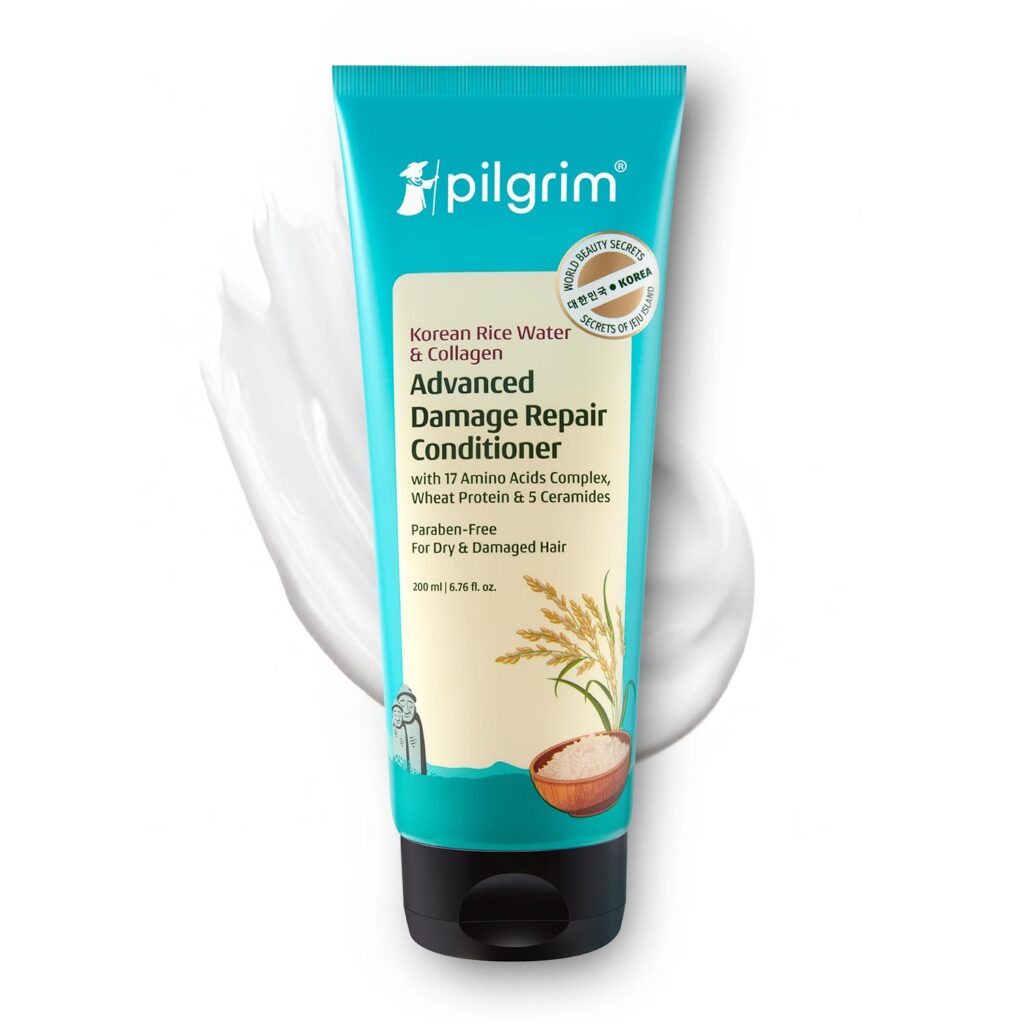 Pilgrim Korean Rice Water & Collagen Advanced Damage Repair Conditioner - 200ml | With 17 Amino Acids, Wheat Protein & Ceramides | Paraben-Free | Deep Nourishment & Shine I For Women & Men