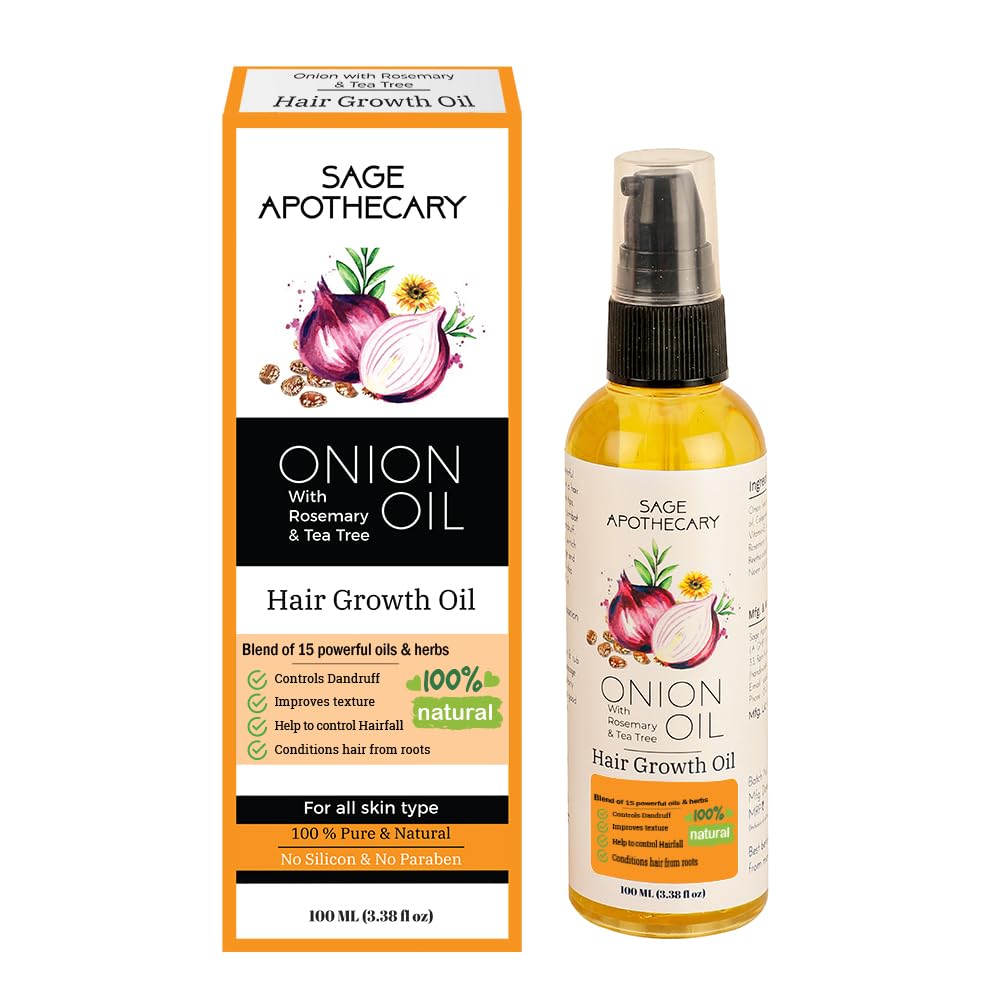 Sage Apothecary Rosemary, Tea Tree Onion Hair Oil Natural & Pure Helps to Control Dandruff & Hair-fall suitable for men & Women 100ML