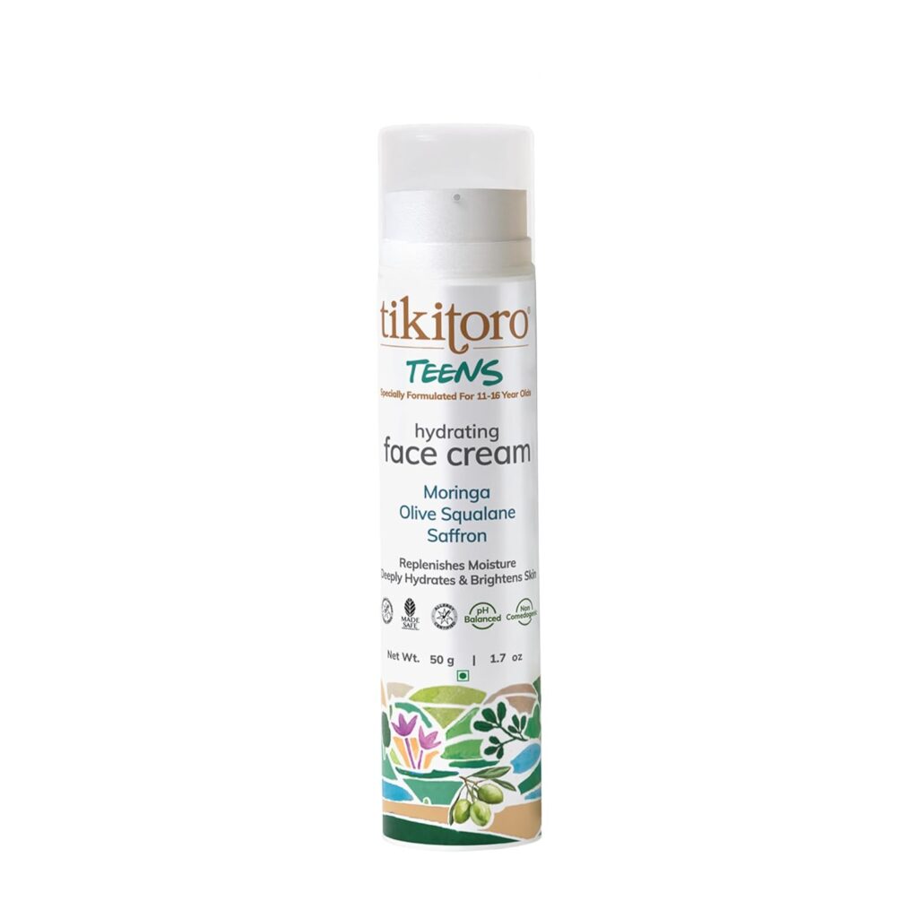 Tikitoro Teens Hydrating Face Cream with Moringa, Olive Squalane & Saffron | Lightweight Face Moisturizer for All Skin Types | Non-Comedogenic | (Age: 11+) (50 grams x 1)