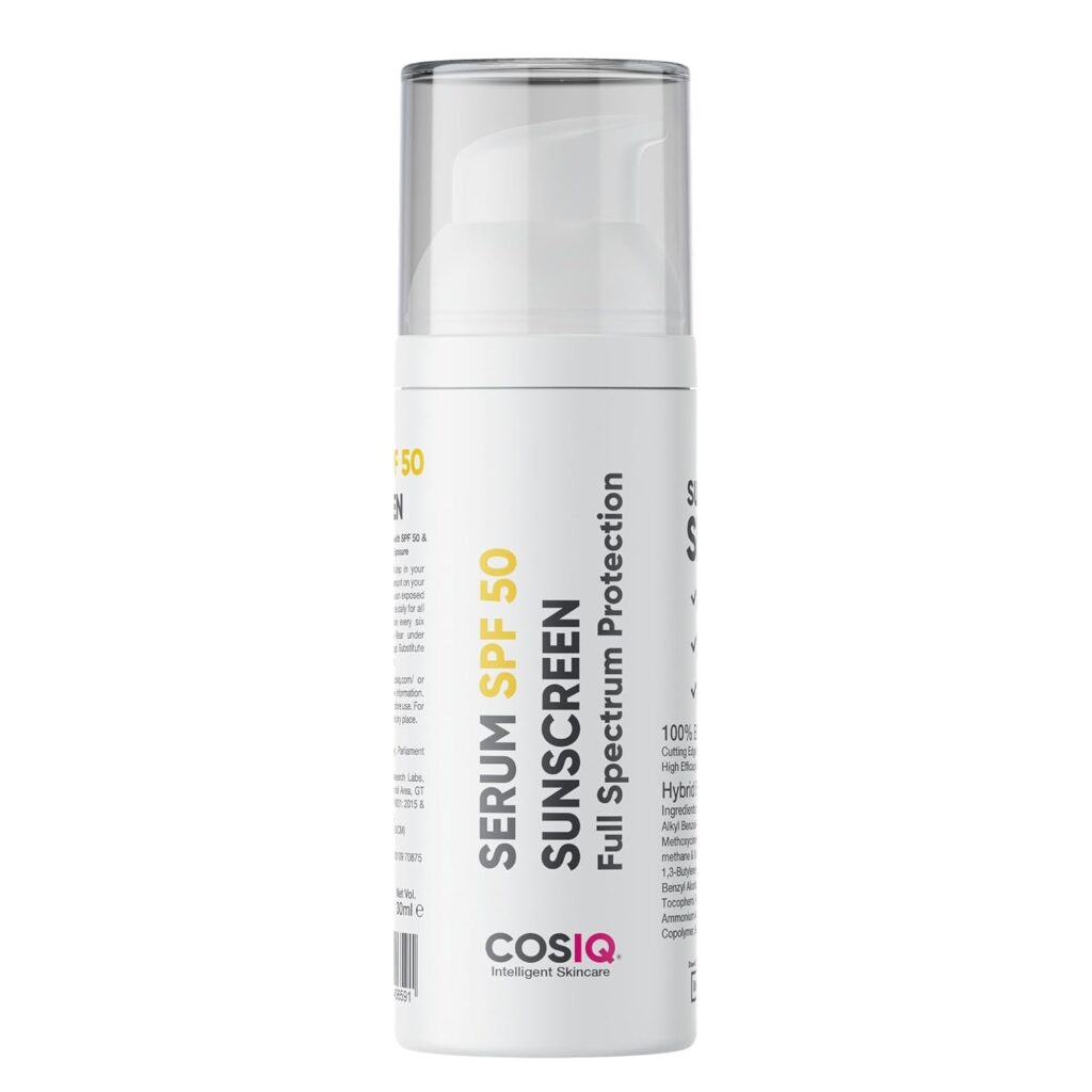 CosIQ Sunprotect Serum Sunscreen SPF 50 PA++++ UVA/B for Broad Spectrum | Lightweight with Hyaluronic | No White Cast | For All Skin Types (Oily, Dry, Acne-prone) | For Men & Women 30ml